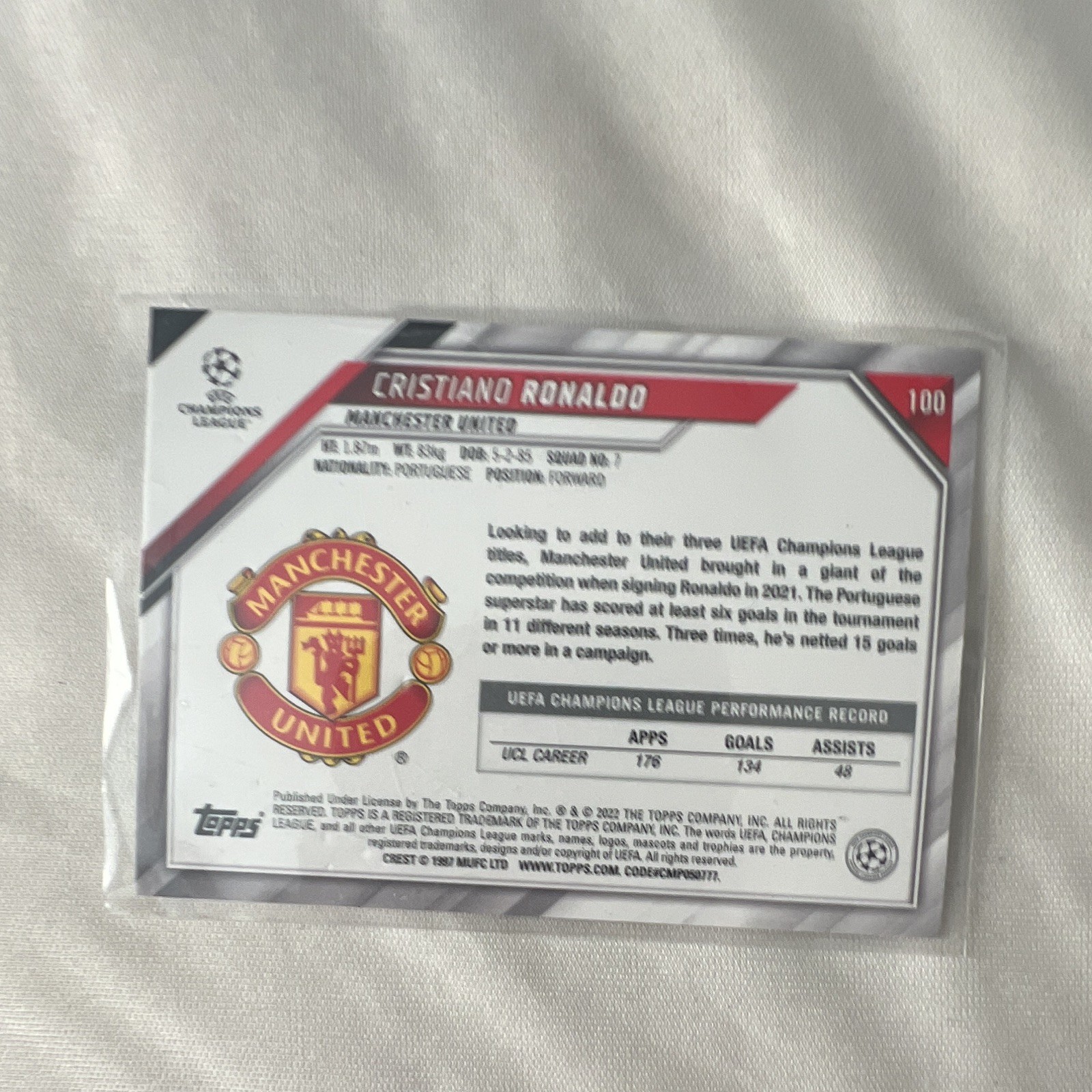 Topps 2021-22 UEFA Champions League Cristiano Ronaldo Sparkle Foil #100 Man Utd view 2