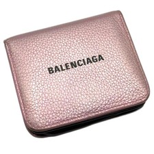 Balenciaga Cash Flap Leather Coin & Card Holder Wallet Pink Metallic Authentic