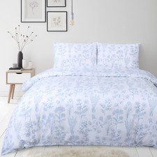 White Floral Duvet Cover Set Queen Blue Flower Cotton Wildflower Cottage Bota...