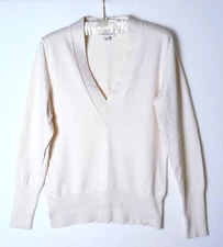 Banana Republic Womens M Sweater Ivory Silk Cotton Cashmere Blend Deep V-Neck