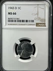 1943-D 1C  Lincoln Wheat One Cent NGC MS66   8699719-041