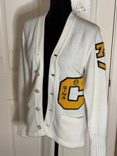 Vintage Late 60s - 70s Sand Knit Letter C Knit Letterman Cardigan Sweater Small