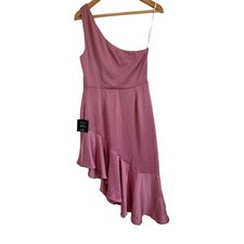 Lulus Mauve Satin Asymmetrical Ruffled Midi Dress pink one shoulder.Size M