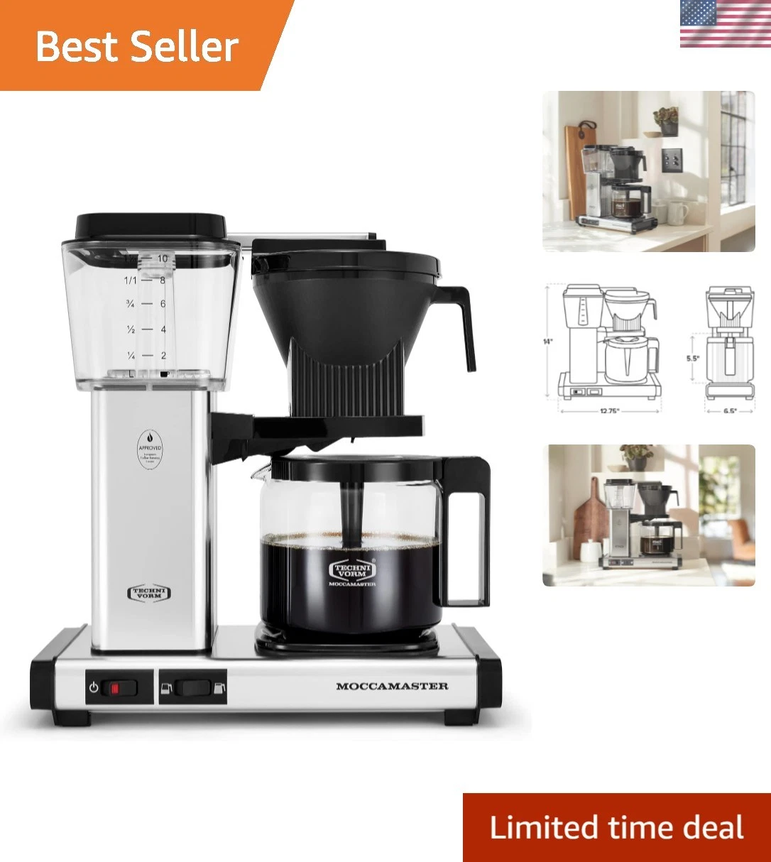 53941 KBGV Select 10-Cup Coffee Maker, Polished Silver, 40 ounce, 1.25l