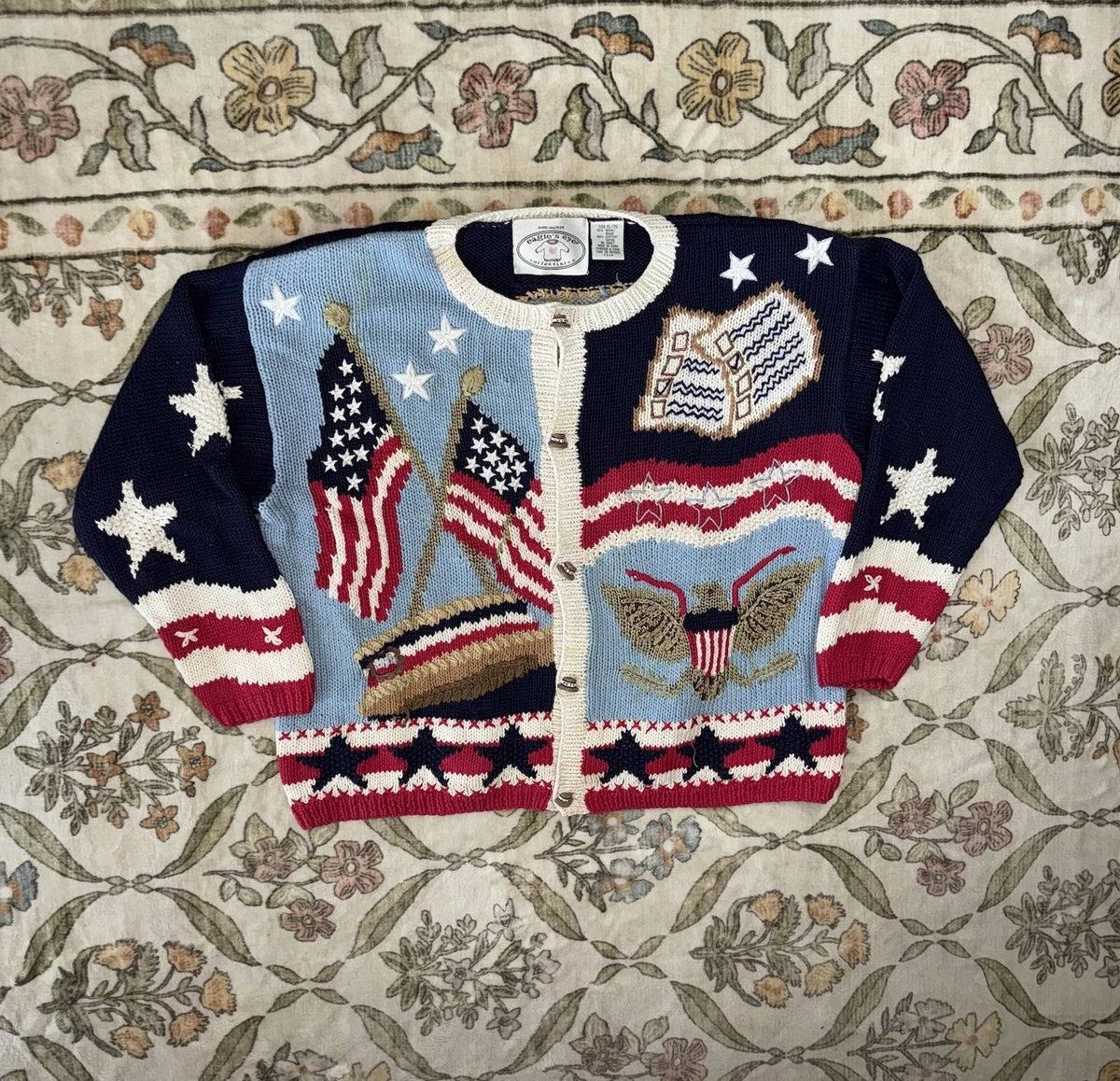 ヴィンテージ　Woolies カウチンニット　アメリカ国旗柄　カーディガン Flag Cardigan Sweaters for Women for sale | eBay