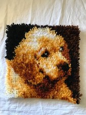 Completed Vintage Caron International Latch Hook Kit  Puppy Love  Yellow Lab