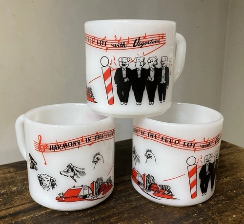 Lot of 3 Vintage Federal Coffee Mugs HARMONY IN THE FEED LOT w/ Vigortone Feeds