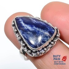 Valentines Sale 925 Silver Genuine Sodalite Statement Daughter Boho Ring Size 8