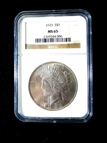 1923-p PEACE $1 Dollar Silver Coin Graded NGC MS65 90% Silver Example