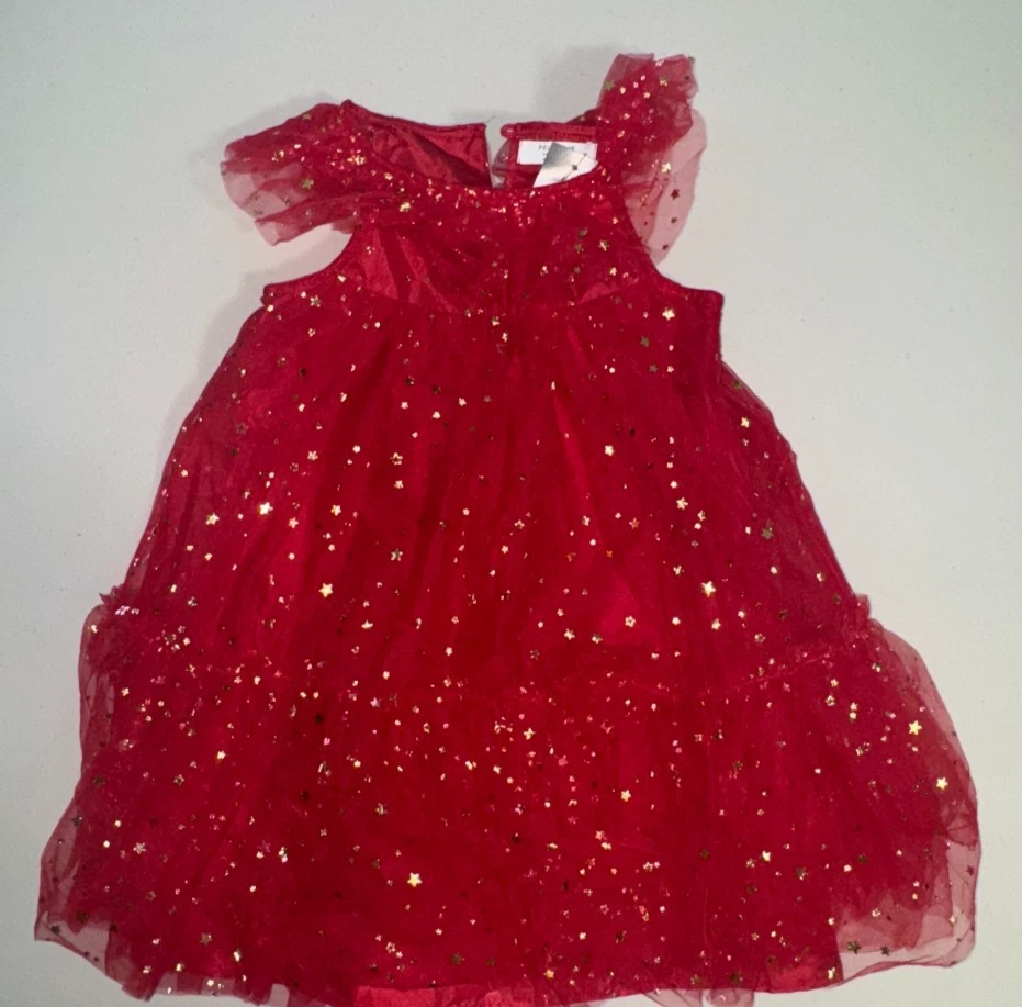 Primark Girls 4-5 Dress Tulle Ruffle Sleeve Metallic Stars Holiday Party Formal