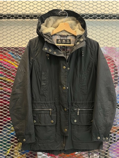 BARBOUR KELSALL WOMENS WAXED JACKET BLACK UK 8 HOODED DRAWSTRING