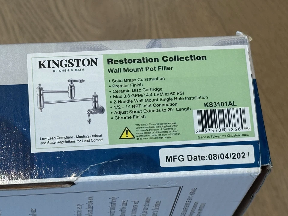 Recheio de panela Kingston latão KS3101AL montagem na parede, cromado polido, NOVA caixa aberta - Imagem 2 de 4