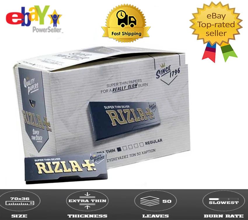 Rizla Silver Cartine Extra Thin Standard Regular Rolling Papers 100 Booklets