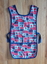 Vintage Fabric Smock Apron Slip Over Head Deep Pockets Side Ties