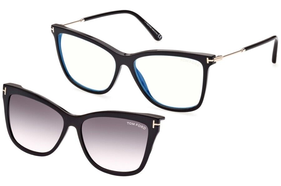 TomFord TF5824-B 001 Black CatEye Plastic 56-14-140 clip-ons TomFord TF5824-B 001 Black CatEye Plastic 56-14-140 clip-ons