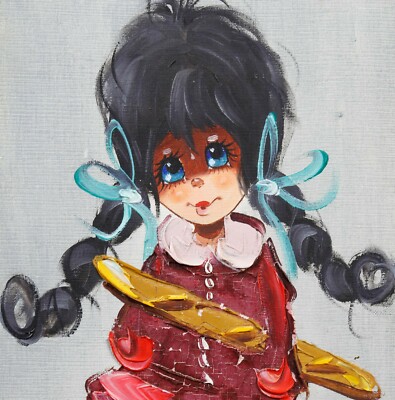 Oil Canvas Young Girl With Baguette Bread Paris France In The Spirit Of Poulbot