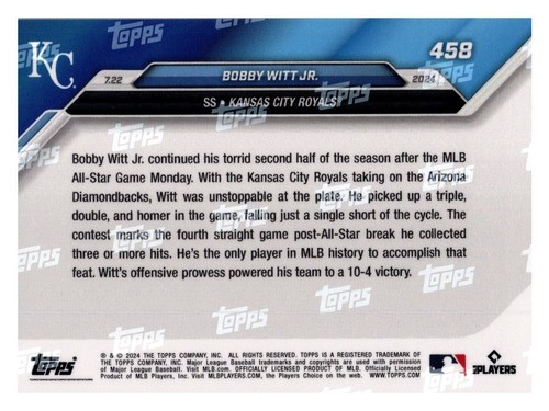 Bobby Witt Jr Kansas City Royals 2024 Topps Now #458 - Picture 2 of 2