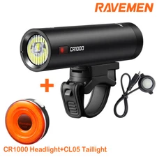 RAVEMEN Bike Light Set Front Rear Bicycle Head Taillight RechargeableCR1000+CL05