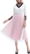 Women's Stretchy High Waist Pleated Metallic Shimmer Layered Puffy Tulle Skirt