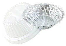 Handi-Foil 5 3/4" 12 oz. Aluminum Meat Pot Pie Pan w/Clear Dome Lid - HFA# 4007 