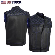 BLUE HL11693SPTBLUE Black Men Cross Stitch Club Leather Vest