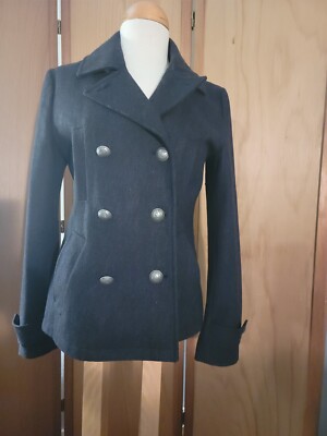 Levi's Women's Charcoal Double Breasted Peacoat Coat Size Medium Multipocket