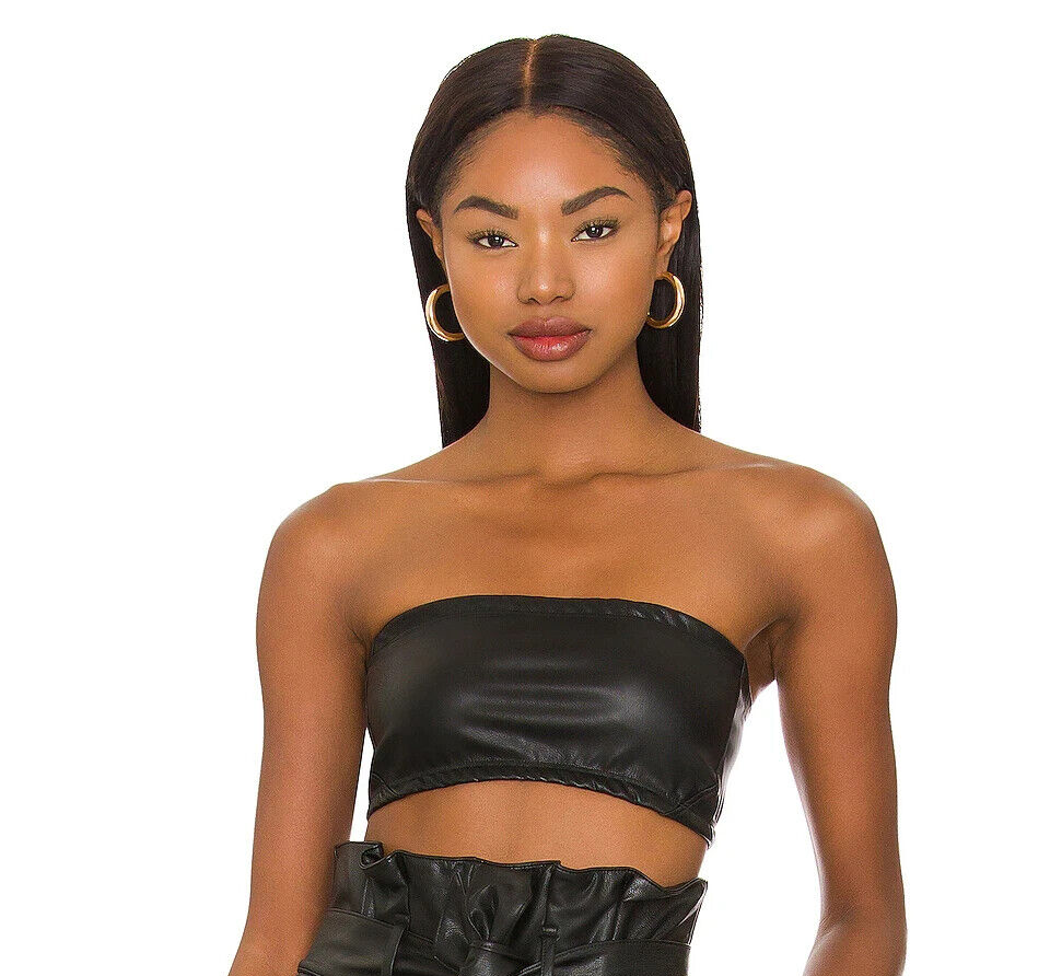 NWT- Commando Faux Leather Strapless Bandeau Bralette Top, Black Size  XSmall