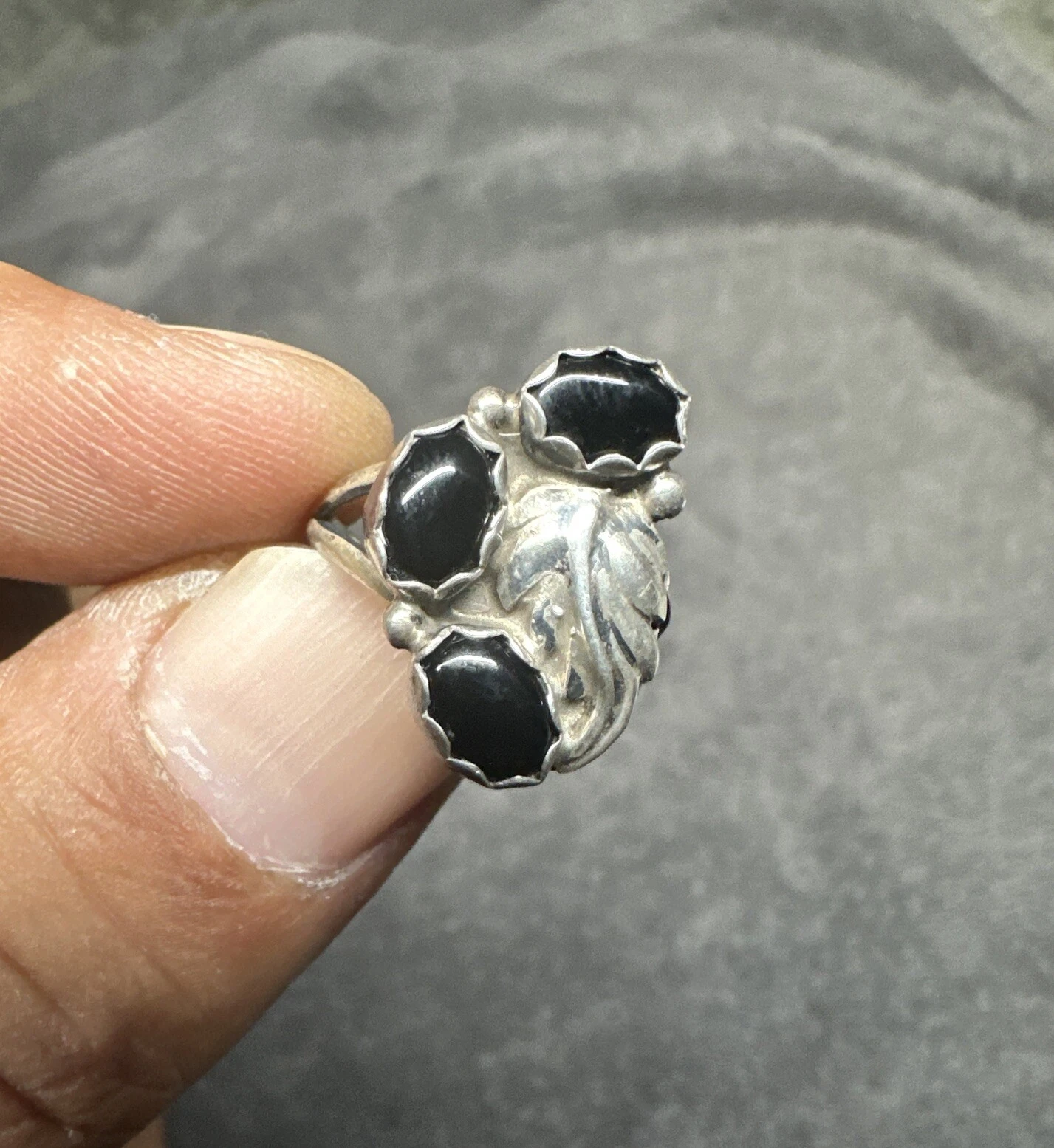 Native American Black Onyx Sterling Silver Ring Navajo Zuni Hopi Jewelry Vintage