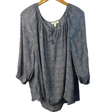 Como Blu Polka Dot Flowy Peasant Blouse Size 2X Boatneck Cottage Core