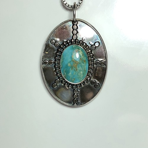 90 Ct Tw Untreated Kingman Turquoise Sterling Silver Gemstone Jewelry Pendant - Picture 10 of 10