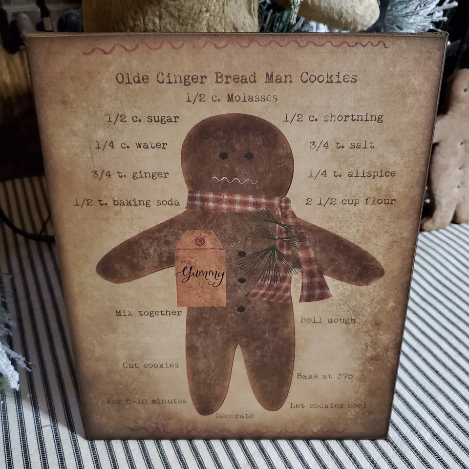 PRIMITIVE VICTORIAN VINTAGE CHRISTMAS KITCHEN GINGERBREAD REAL RECIPE BAKER SIGN - Image 2 of 4