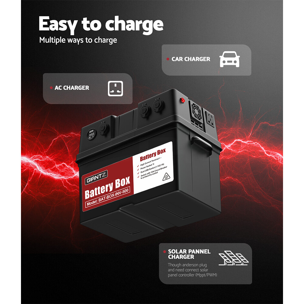 Giantz Battery Box With Inverter Deep Cycle Battery Portable Caravan