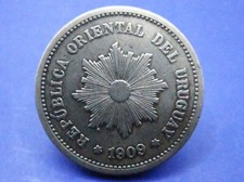 URUGUAY  1909  FIVE CENTESIMOS  COIN  SNIFF'S ANCIENT COINS  T-2