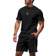 Mens Tracksuit 2-Piece Set Short Sleeve T Shirts Shorts Sweatsuit Outfit Set