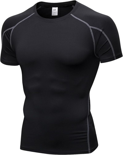 Men's Compression T-Shirt Sport Tight Base Layer Tops Short Sleeve Athletic Dry - Picture 14 of 23