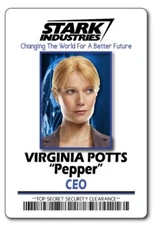 PEPPER POTS, STARK INDUSTRIES IRON MAN NAME BADGE HALLOWEEN COSPLAY PIN BACK