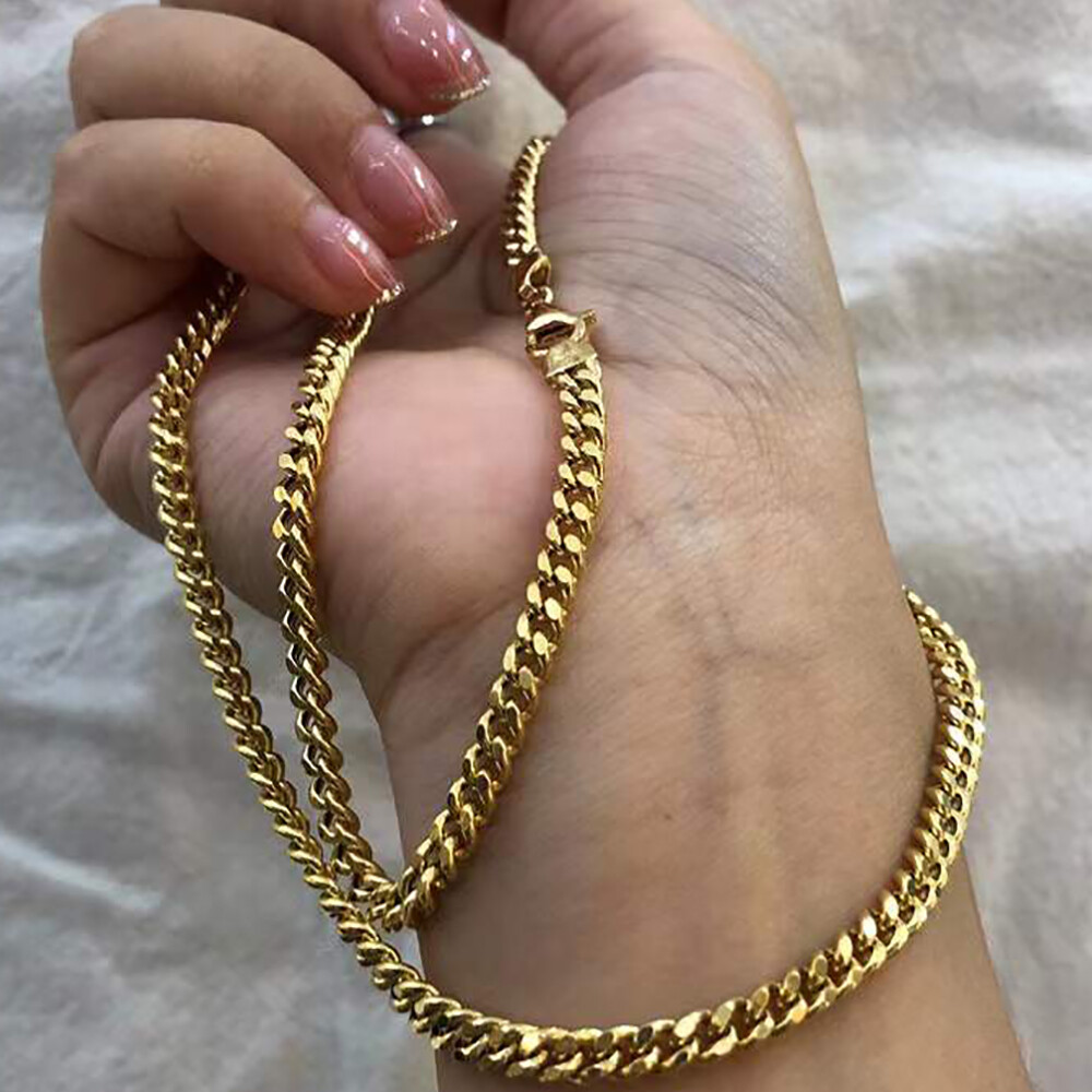 18K Solid Gold 4.1mm Miami Cuban Chain Necklace Punk Jewelry 18K Solid Gold 4.1mm Miami Cuban Chain Necklace Punk Jewelry