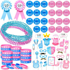 Gender Reveal Party Favors - Team Boy or Girl Pins, Silicone Bracelets, Badges