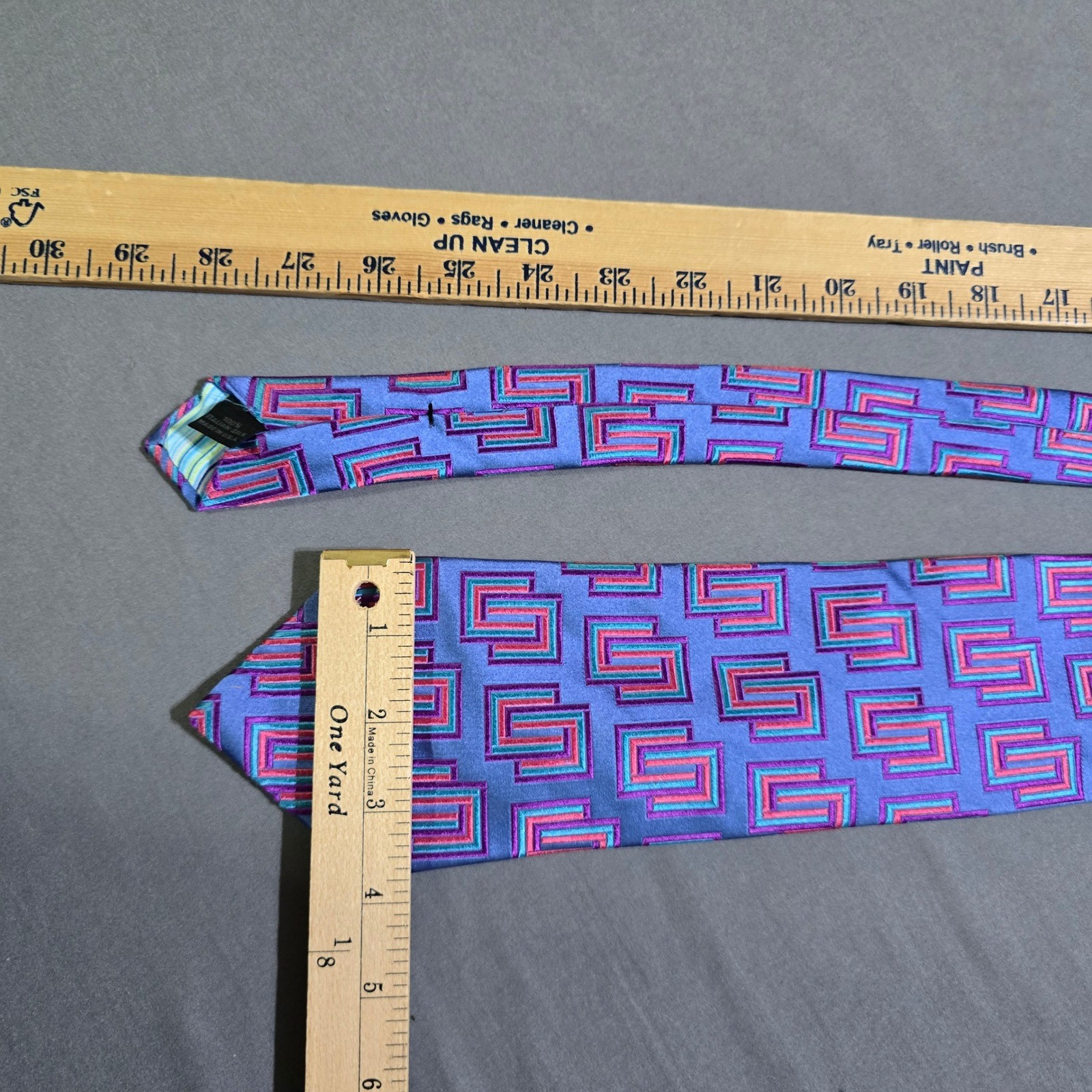 Express Geometric Pattern Silk Blend Necktie Blue… - image 2