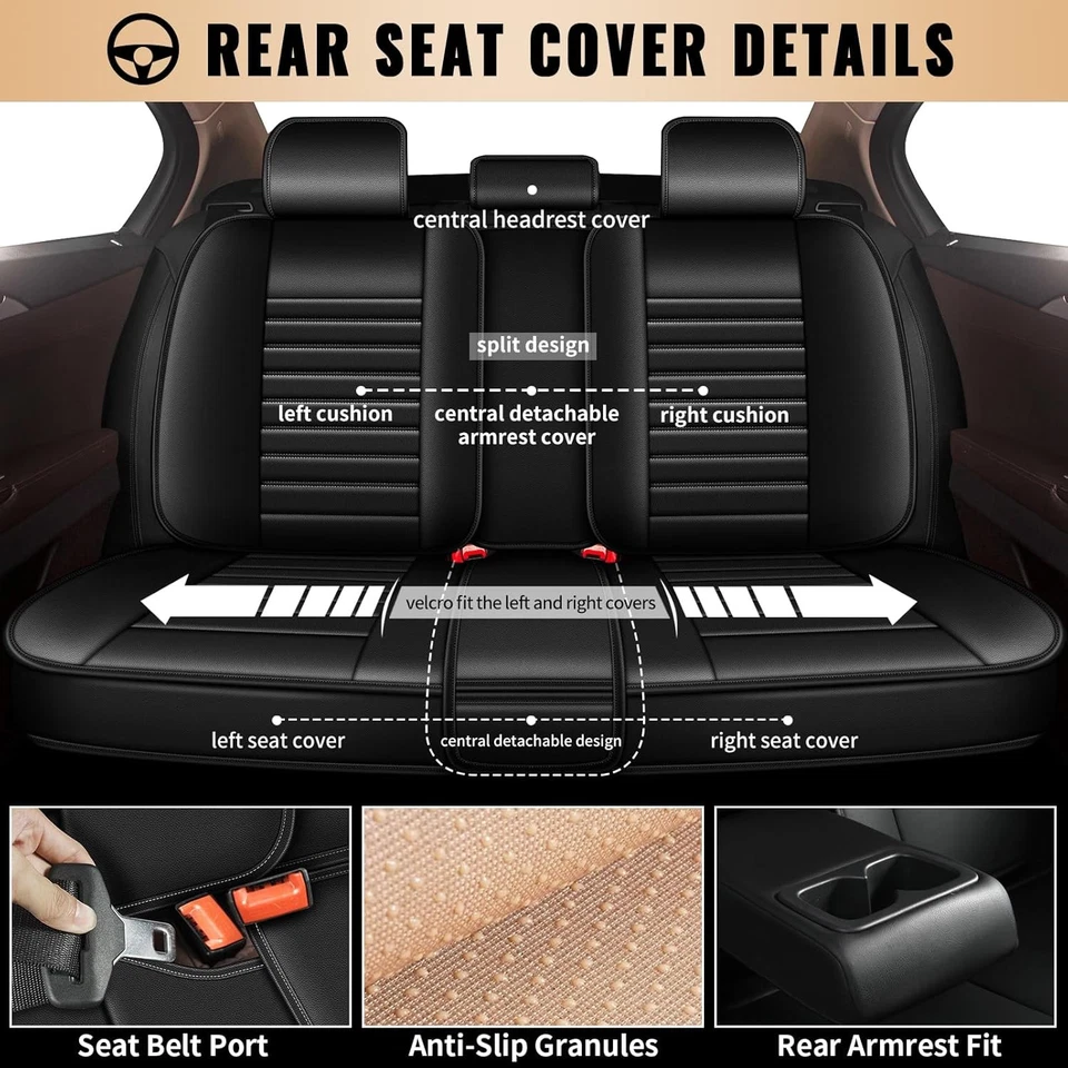 Seat Covers for BMW X1 2013-2022 Waterproof Faux Leather (5 Seat, Black) Foto 4 de 4