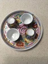 VTG GOLD TRIM Porcelain TEA CUPS W/Serve plate Oriental Hand Painted ! SEE PICS!