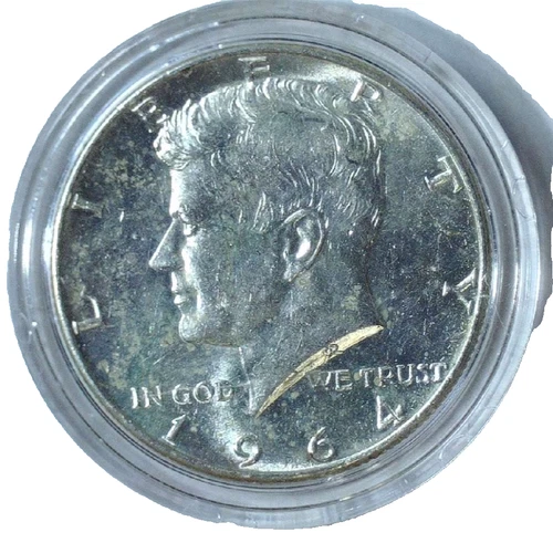 1964 KENNEDY HALF DOLLAR - 90% SILVER - UNC ENCASED DISPLAY PIECE - BC K23