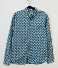 J Crew Shirt Mens Medium Blue Floral Secret Wash Shirting Organic Cotton Boho