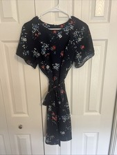 Banana Republic Navy Floral Flutter Sleeve Dress-Size 8 Knee Length Spring Cute