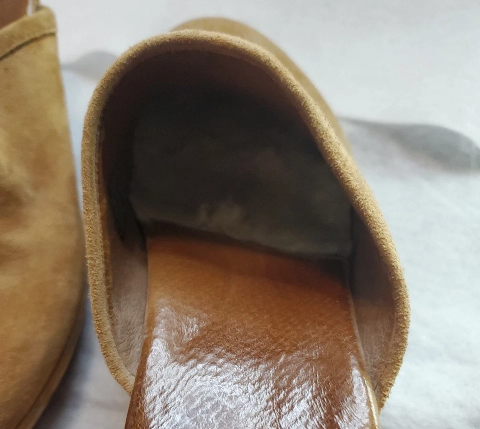 UGG Clogs Camel Brown Suede Stud Wood Sole Wedge Mule Slip On 7 - Image 3 of 4