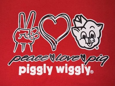 Piggly Wiggly Red   Peace, Love, Pig  Short Sleeve Graphic T-Shirt, Size L