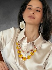 TAGUA NECKLACE statement natural nut jewelry Unique Gift Tagua Bella yellow 41