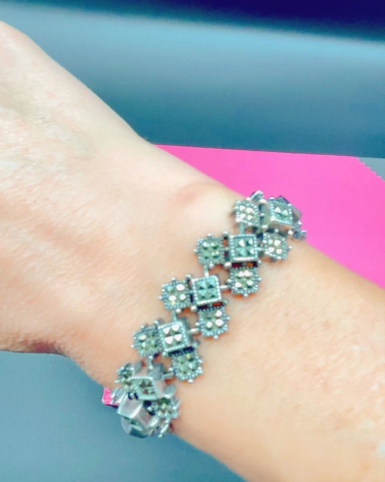 Pulsera de plata de ley 925 con marcasita, Judith Jack, vintage Foto 3 de 4