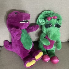 Vtg 12  Barney  Baby Bop Plush Lot Set Stuffed Animal Doll Purple Dinosaur 90  s