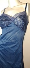 Vintage 60s Navy Blue Full Slip Beautiful Lace Bust 32 Rogers